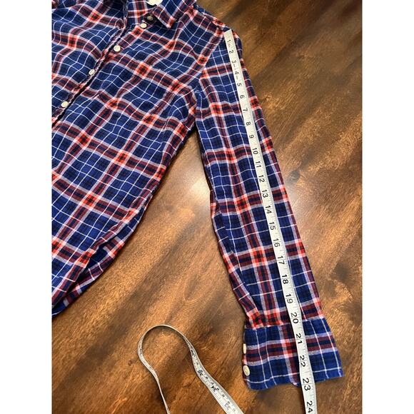 J. Crew Women’s Boy Fit Blue Orange Plaid Long Sleeve Button Down Shirt Size XS - Picture 8 of 9